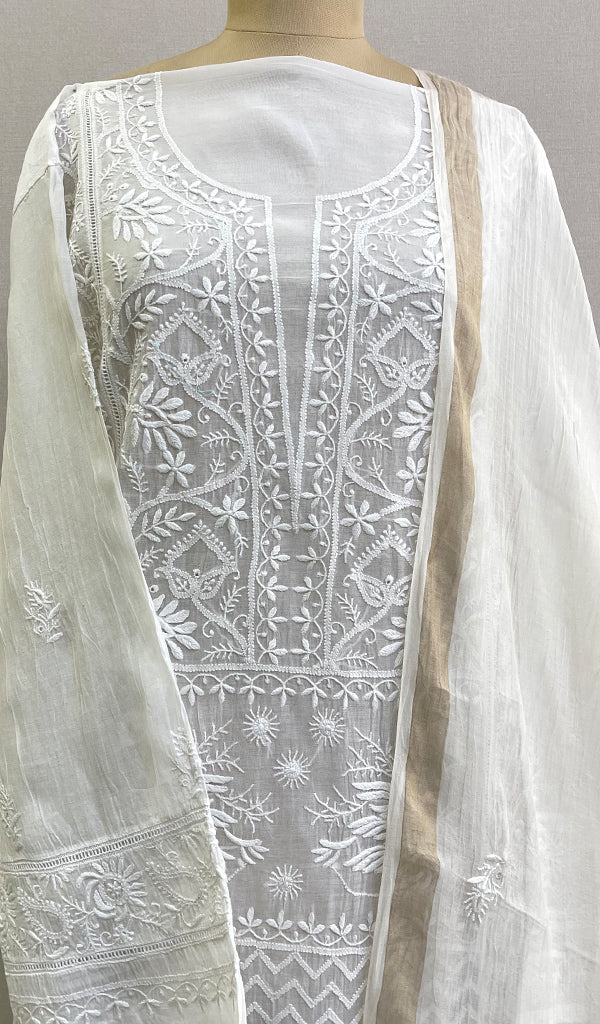 Women's Lakhnavi Handcrafted Mul Chanderi Semi - Stitched  Kurta And Dupatta Set - HONC0200291