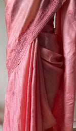 Load image into Gallery viewer, Women's Lakhnavi Handcrafted Tussar Silk Chikankari Saree - HONC0284157