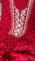 Load image into Gallery viewer, Jazba Women's Lakhnavi Handcrafted Mul Chanderi Unstitched Kurta And Dupatta Set - HONC0356296