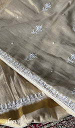 Load image into Gallery viewer, Women's Lakhnavi Handcrafted Tissue Chanderi Unstitched Chikankari Kurta And Dupatta Set - HONC0347707