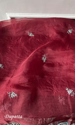 将图像加载到图库查看器中, Women's Lakhnavi Handcrafted Pure Organza Chikankari Unstitched Kurta And Dupatta Set- HONC0288594