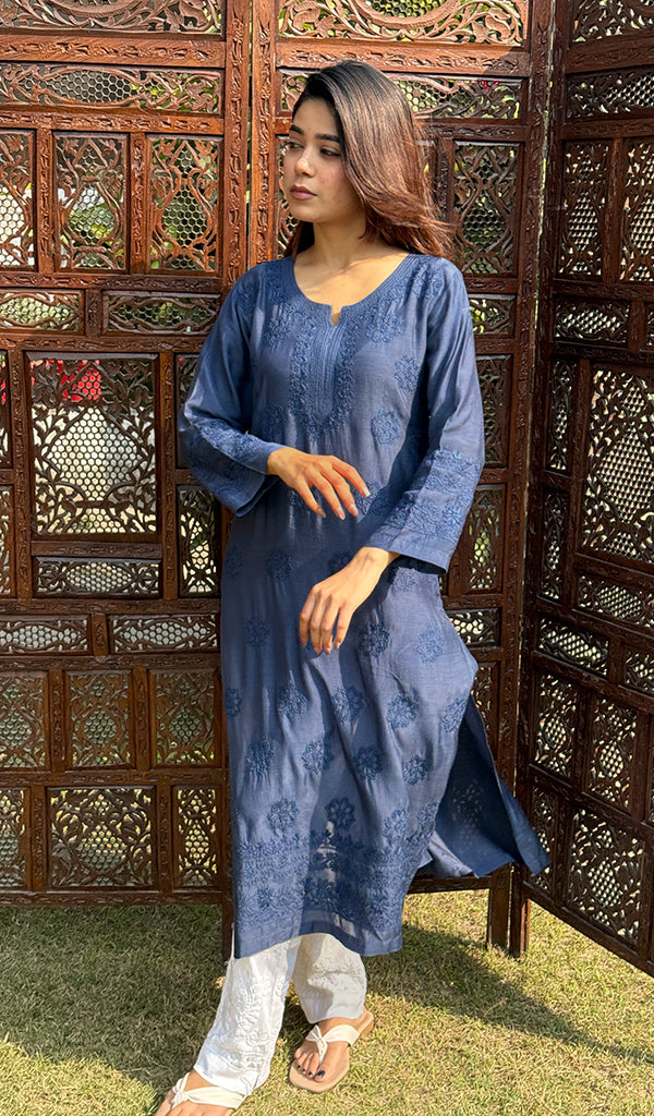 Women's Lucknowi Handcrafted Muslin Chikankari Kurti - HONC0148253