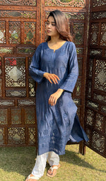 Load image into Gallery viewer, Women's Lucknowi Handcrafted Muslin Chikankari Kurti - HONC0180895