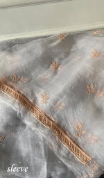 Load image into Gallery viewer, Rose Women's Lakhnavi Handcrafted Pure Organza Chikankari Unstitched Kurta And Dupatta Set- HONC0340809