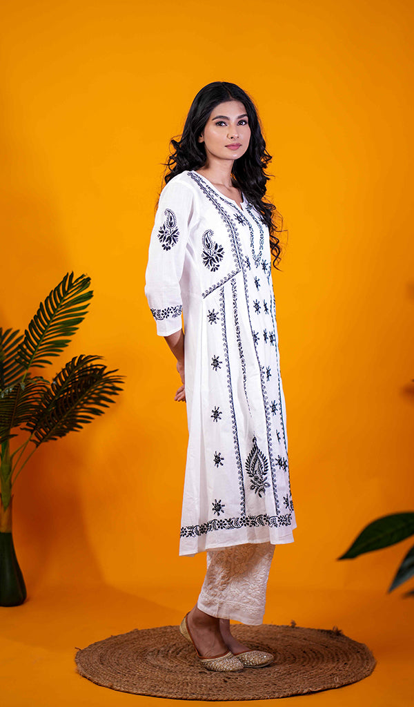 Divya Women's Lucknowi Handcrafted Cotton Chikankari Dress - HONC0213387