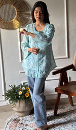 Load image into Gallery viewer, Vaanya Women's Lakhnavi Handcrafted Mul Chanderi Chikankari Top - HONC0334167