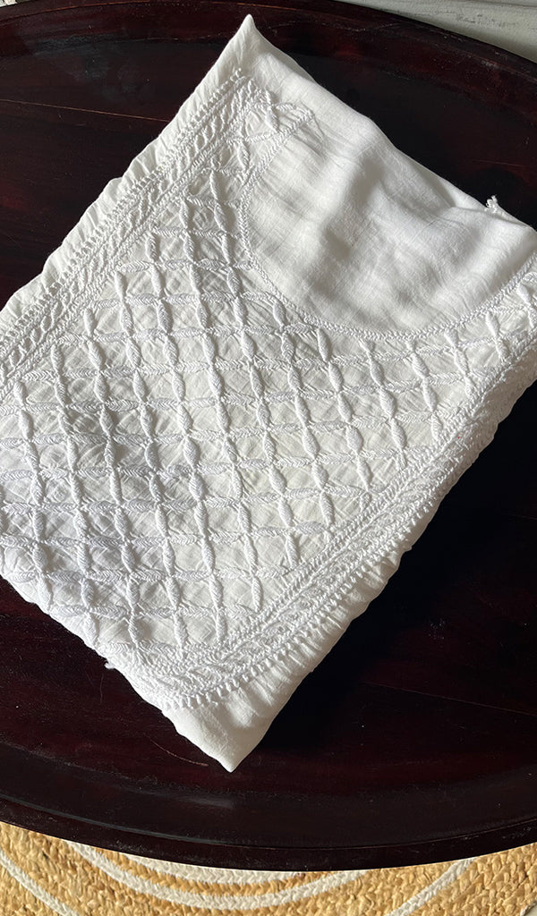 Women's Lakhnavi Handcrafted Modal Cotton Chikankari Unstitched Kurti Fabric - HONC0242111