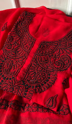 Load image into Gallery viewer, Red Color Women Lucknowi Handcrafted Faux-Georgette Chikankari Semi - Stitched Suit Material
