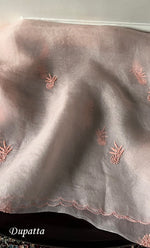 Load image into Gallery viewer, Women's Lakhnavi Handcrafted Pure Organza Chikankari Unstitched Kurta And Dupatta Set- HONC0328269