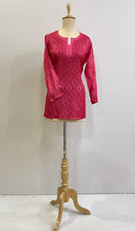 Load image into Gallery viewer, Women's Lakhnavi Handcrafted Silk Chikankari Top - HONC0176253