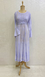 将图像加载到图库查看器中, Women's Lakhnavi Handcrafted Viscose Georgette Chikankari Bajirao Dress - HONC098685
