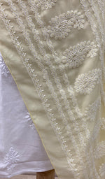 Load image into Gallery viewer, Women's Lakhnavi Handcrafted Light Yellow Faux-Georgette Chikankari Dupatta - NC061845