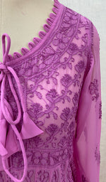 Load image into Gallery viewer, Women's Lakhnavi Handcrafted Faux-Georgette Chikankari Anarkali Dress - NC0884