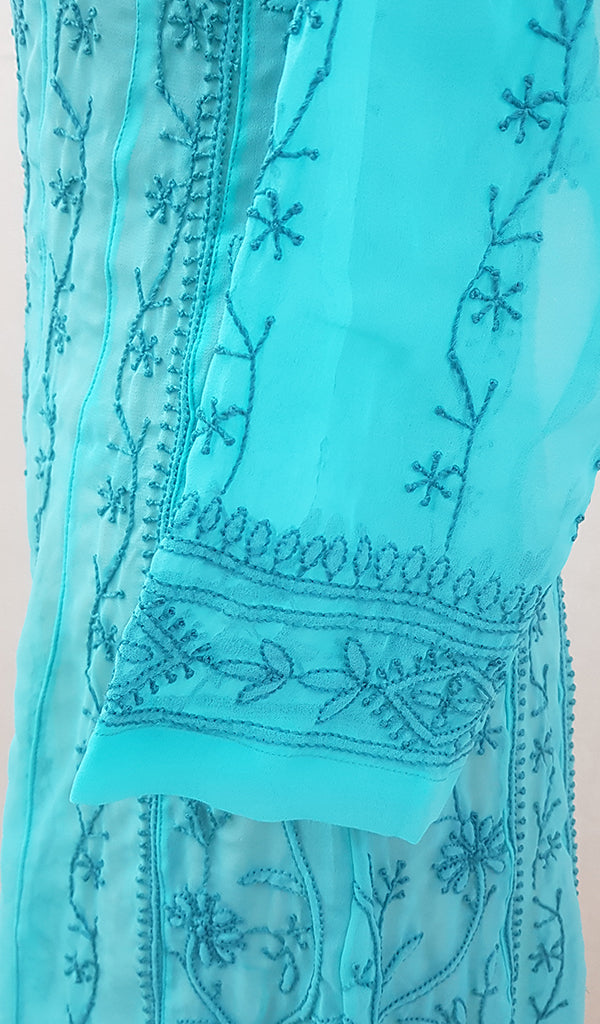 Women's Lakhnavi Handcrafted Faux-Georgette Chikankari  Anarkali Dress - HONC040036