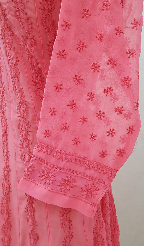 Women's Lakhnavi Handcrafted Faux-Georgette Chikankari  Anarkali Dress - HONC040036