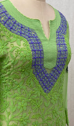 Load image into Gallery viewer, Women's Lucknowi Handcrafted Green Faux-Georgette Chikankari Kurti - NC065828