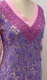Load image into Gallery viewer, Women's Lakhnavi Handcrafted Baby Pink Faux-Georgette Chikankari Kurti - NC065814