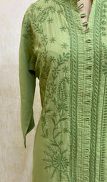 Load image into Gallery viewer, Women's Lucknowi Handcrafted Green Cotton Chikankari Kurti - NC068808