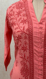 Load image into Gallery viewer, Women's Lakhnavi Handcrafted Pink Cotton Chikankari Kurti - NC068832