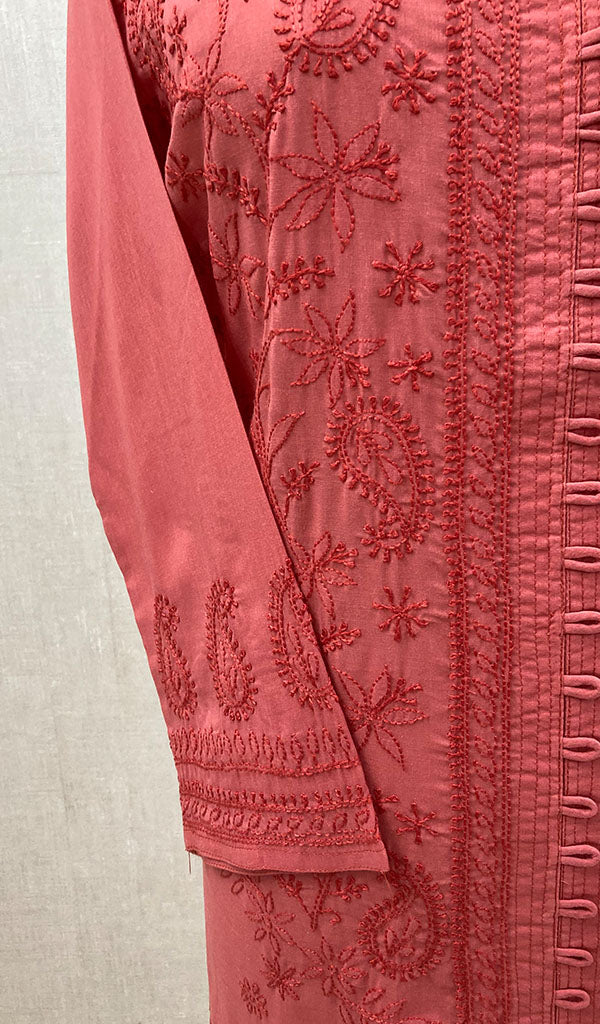 Women's Lucknowi Handcrafted Dark Pink Cotton Chikankari Kurti - NC068833