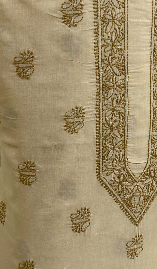 Lucknowi Handcrafted Cotton Chikankari Unstitched Men's Kurta Fabric - NC076708