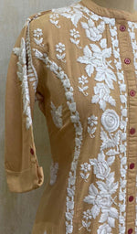 Load image into Gallery viewer, Women's Lakhnavi Handcrafted Beige Linen Cotton Chikankari Kurti - HONC011138
