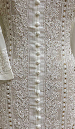 将图像加载到图库查看器中, Women's Lucknowi Handcrafted White Faux-Georgette Chikankari Dress - HONC011173