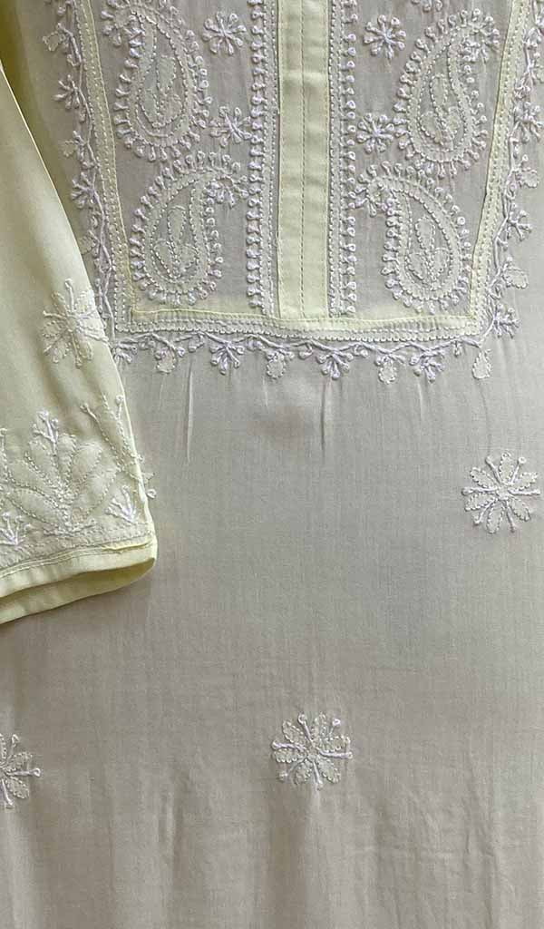 Lakhnavi Handcrafted Lemon Modal Cotton Chikankari Kurti - HONC011813