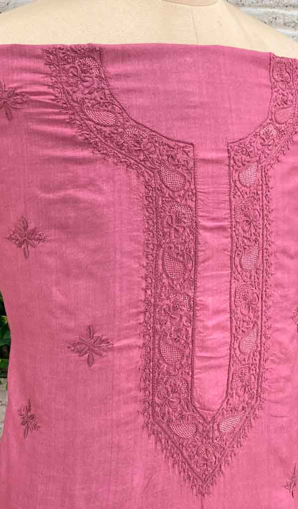 Lucknowi Handcrafted Munga Silk Chikankari Unstitched Men's Kurta Fabric - HONC018442