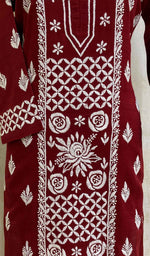 将图像加载到图库查看器中, Women's Lucknowi Handcrafted Maroon Cotton Chikankari Kurti - HONC020798
