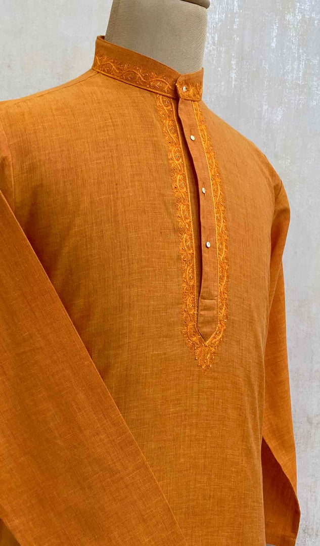 Men's Lucknowi Handcrafted Cotton Chikankari Kurta - HONC021631