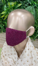 将图像加载到图库查看器中, Lucknowi 手工制作的 Chikankari 面具(5 件装)- NC0M992