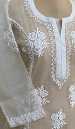 Load image into Gallery viewer, Women's Lakhnavi Handcrafted White Organza Chikankari Kurti - HONC029496