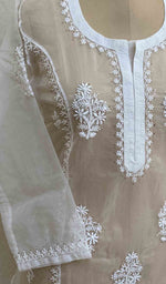 Load image into Gallery viewer, Women&#39;s Lakhnavi Handcrafted White Organza Chikankari Kurti - HONC029498
