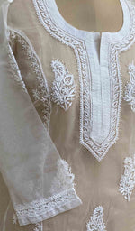 Load image into Gallery viewer, Women's Lakhnavi Handcrafted White Organza Chikankari Kurti - HONC029504