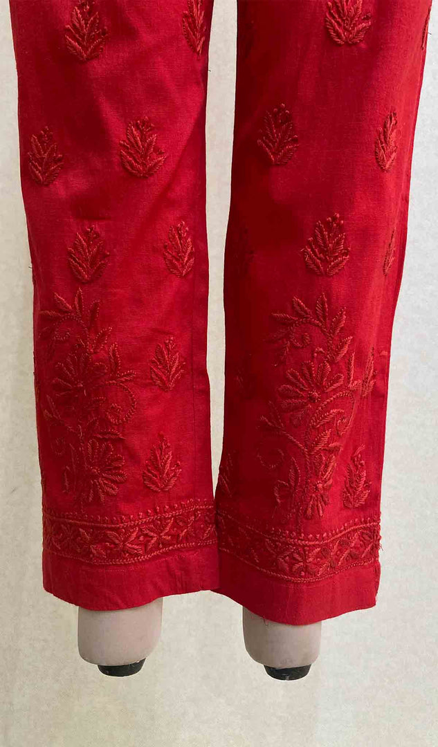 Women's Lucknowi Handcrafted Linen Cotton Chikankari Pant - HONC035077