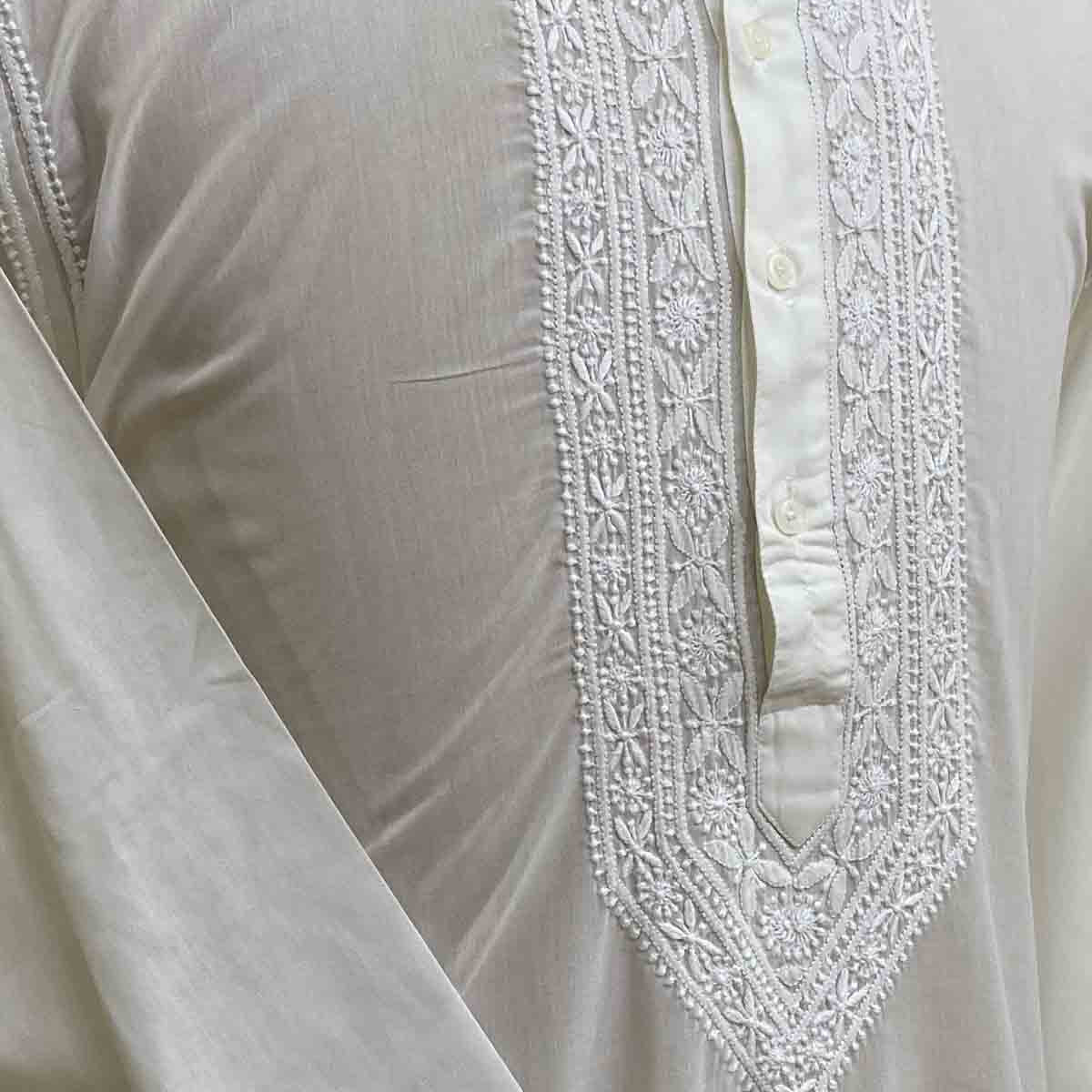 Men's Lucknowi Handcrafted Cotton Chikankari Kurta - HONC0335263