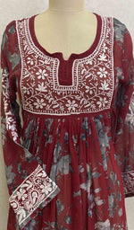 Load image into Gallery viewer, Women's Lakhnavi Handcrafted Printed Faux-Georgette Chikankari Gown - HONC048307