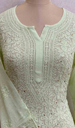 将图像加载到图库查看器中, Lakhnavi 手工粘胶乔其纱 Chikankari Kurti - HONC022065