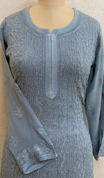 将图像加载到图库查看器中, Women's Lakhnavi Handcrafted Viscose Georgette Chikankari Kurti - HONC026166