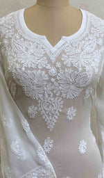 将图像加载到图库查看器中, Women's Lakhnavi Handcrafted Viscose Georgette Chikankari Kurti - HONC029637