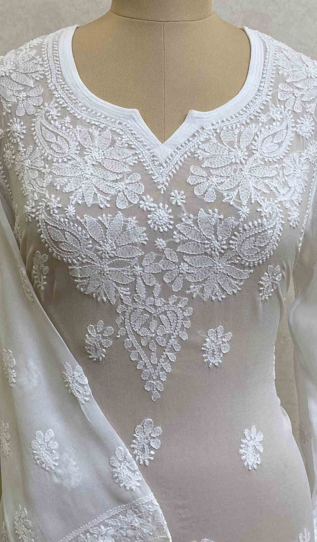 Women's Lakhnavi Handcrafted Viscose Georgette Chikankari Kurti - HONC029637