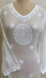 Load image into Gallery viewer, Women's Lakhnavi Handcrafted Viscose Georgette Chikankari Kurti - HONC029628