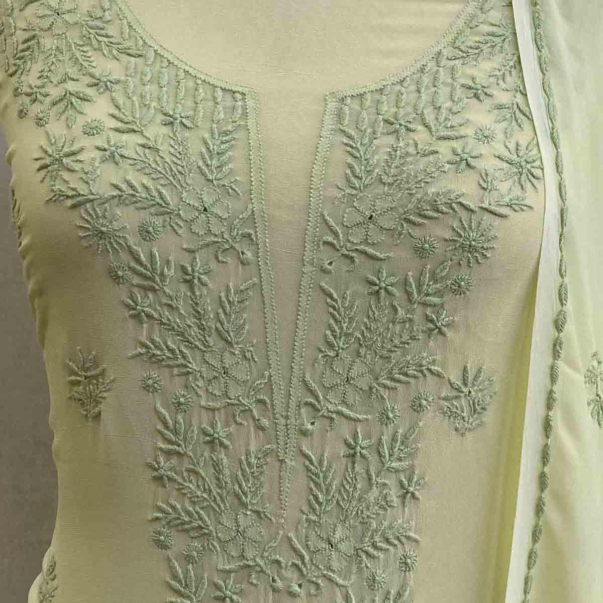 Women's Lakhnavi Handcrafted Viscose Georgette Chikankari Full Suit Material - HONC0299910 main image 1