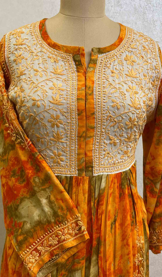 Women's Lucknowi Handcrafted Printed Modal Cotton Chikankari Dress - HONC059659
