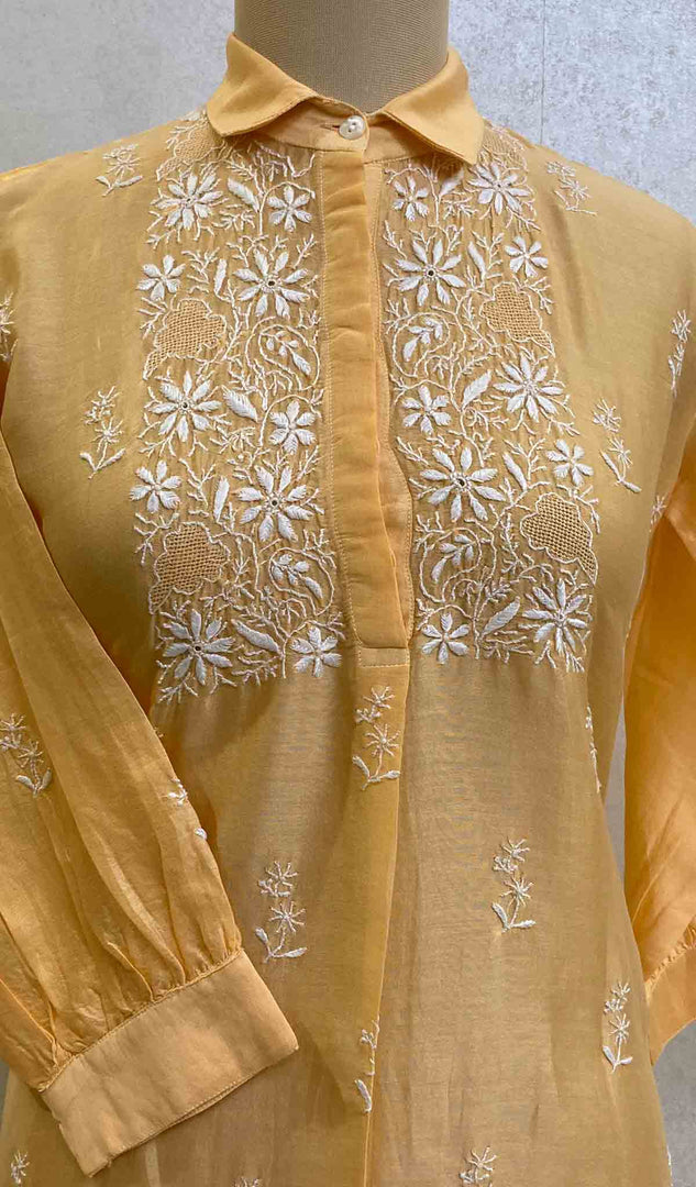 Sana Women's Lakhnavi Handcrafted Chanderi Silk Chikankari Top - HONC062113