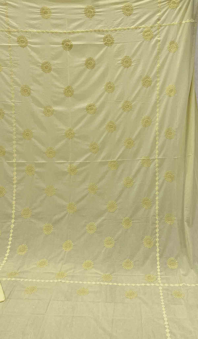 لکھنوی دستکاری کاٹن چکنکاری بیڈ شیٹ سیٹ - HONC043432