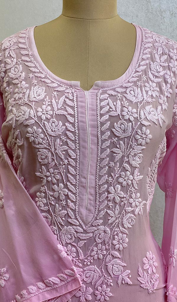 Women's Lucknowi Handcrafted Crepe Chikankari Kurti With Slip - HONC067107
