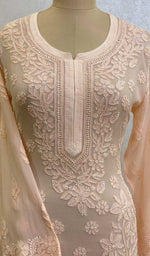 将图像加载到图库查看器中, Women's Lakhnavi Handcrafted Viscose Georgette Chikankari Kurti - HONC038659