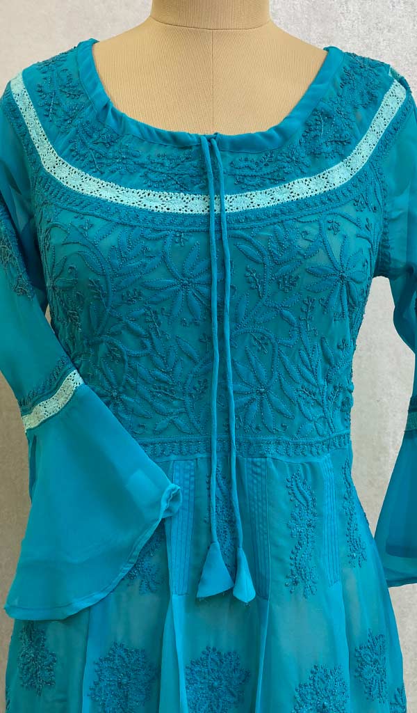 Aidah Women's Lucknowi Handcrafted Faux-Georgette Chikankari Anarkali Dress - NC038904